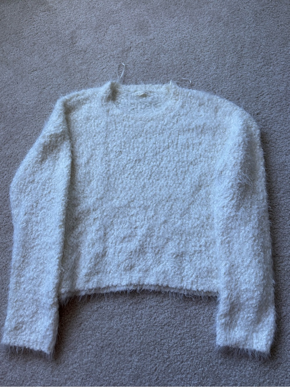 La Hearts Fuzzy Crewneck Sweater in Off-White